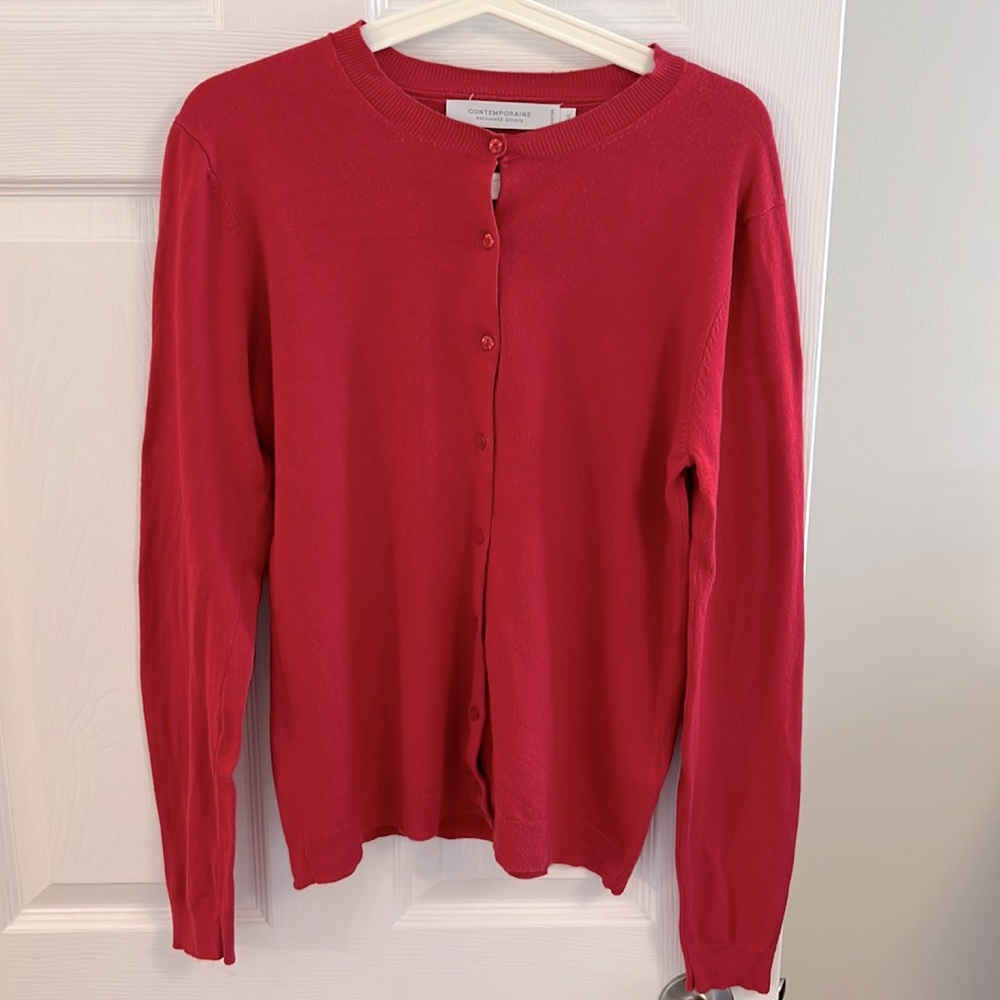 Contemporaine by Simons Red Button Up Sweater